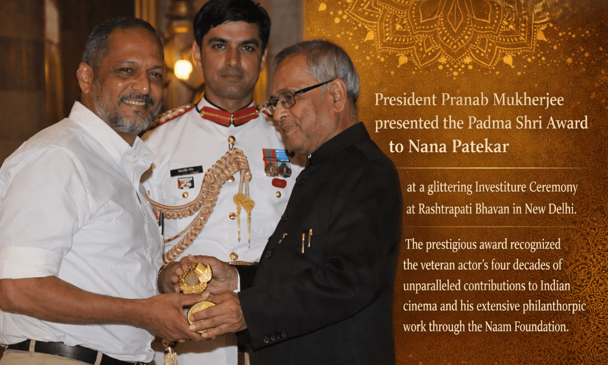 Nana Patekar receiving the Padma Shri award from President Pranab Mukherjee