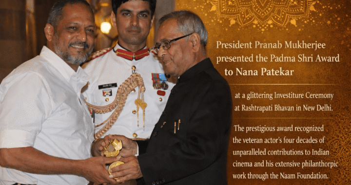 Nana Patekar receiving the Padma Shri award from President Pranab Mukherjee